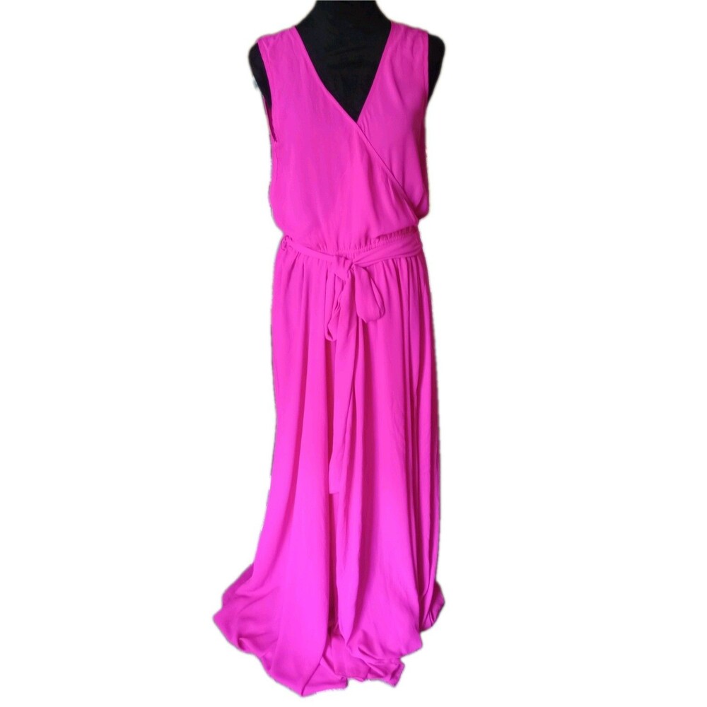 Vici Women's L Fuschsia Faux Wrap Top Sleeveless Maxi Dress With Belt At Waist